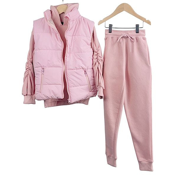 Pink loungewear and gilet